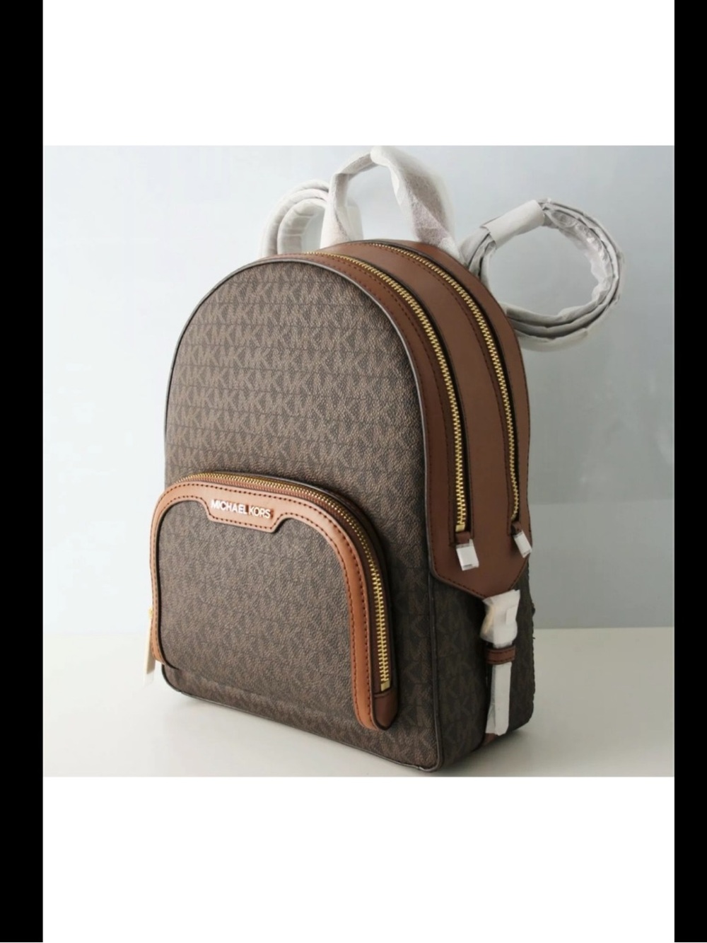 NWT! Michael Kors Jaycee Med Signature Brown Monogram Backpack